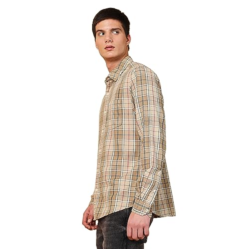 Image of Wrangler Men's Checked Beige Shirt (Regular)