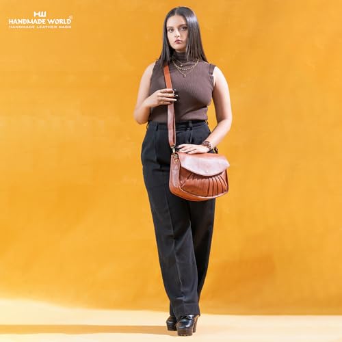 Handmade World NDM Soft Leather Womens Flapover Crossbody The Grace with Adjustable Strap & Overflap Ladies Travel Purse3