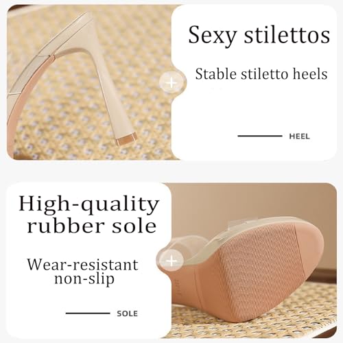 Women'S Clear Two Strap Stiletto Heel Sandals Comfor Round Open Toe Slip On Transparent Platform High Heel Mule Heeled Sandals For Business Party Work4