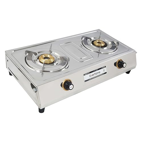 Image of Everflame Super VS2 Series 2 Burner Stainless Steel Gas Stove | Brass Burners | Manual Ignition | Durable & Easy to Clean | 2 Years Manufacturer Warranty + Doorstep Service