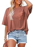 Dokotoo Womens Summer Tops Oversized Lace Cute Lace Short Sleeves Casual T-Shirts 2026 Tops Loose Fit Solid Color Plus Size Blouses Basic Tee Tops Cruise Outfits,Redwood Burl Large