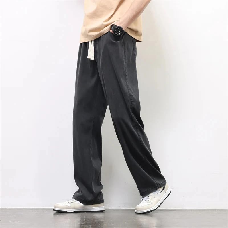Summer Streetwear Men Stretch Loose Drawstring Elastic Waist Pants Jogger Sports Casual Long Trousers Male3