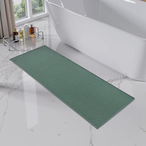 AMOAMI Bath-Mat, Ultra Thin Bathroom Mat Runner Rugs, Rubber Backed Bath Mats for Bathroom Non Slip, Absorbent Bath Rug for Bathroom Floor, Shower, Sink 2'x 6'(24" x 70") Green Green 24"x71"