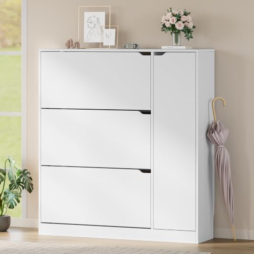 Image of BORNOON Shoe Cabinet with Side Storage, Shoe Organizer with 3 Flip Drawers