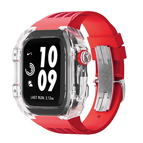 Correa de reloj de goma con bisel transparente anticaídas para Apple Watch 44 y 45 mm