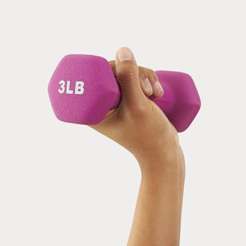 Miniatura 8 de Juego de 2 mancuernas con revestimiento de neopreno rosa de 3 libras, peso de mano para todo uso, gimnasio en casa, ejercicio, juego de neopreno