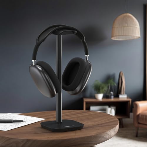 MANMUVIMO Headphone Stand, Desktop Headset Holder Heavy Base Desk Earphone Stand Aluminum Gaming Headset Hanger Rack for AirPods Max, AirPods, AirPods Pro, Sony, Beats, Bose, Razer and More(Black)