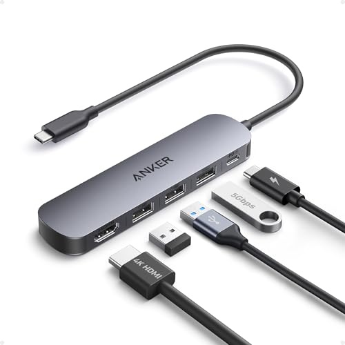 Anker USB C Hub, 5-in-1 USB Hub for Laptops, 4K HDMI USB-C Multiport Adapter with 90W Max Power...
