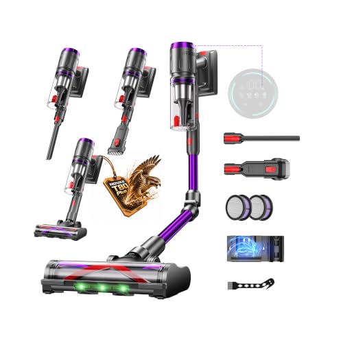 Circlio Aspiradora Sin Cable 58000Pa/600W/75Min, Escoba Aspiradora sin Cable de 1.6L, Pantalla Táctil LED Inteligente, Aspirador Inalámbrico Antienredo, Ideal para Suelos, Alfombras y Pelo de Mascotas