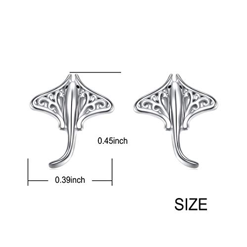 Stingray Stud Earrings Sterling Silver Manta Ray Fish Sea Animal Jewelry Gift For Sea Lover Women #TOP3