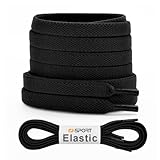 RJ-Sport Flat Elastic Shoe Laces - 5/16" Firm Stretch Shoelaces Replacement for Converse High Tops (Black, 54 inches)