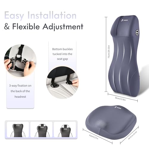 Image of FLORICH Ergonomic Car Seat Cushion and 2-in-1 Lumbar Support Pillow Headrest Memory Foam Car Cushion Back Support Neck Pillow Driving Lumbar Seat Cushion for Truck Driver Sciatica Pain Relief, Blue