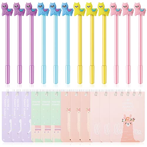 12 Sets Llama Gifts for Girls Llama Ballpoint Pens Cartoon Llama Pens Llama Spiral Journal Alpaca Funny Ruled Notebooks Alpaca Notebooks Cute Pens Notebook Stationery for Women Kids School Party Favor