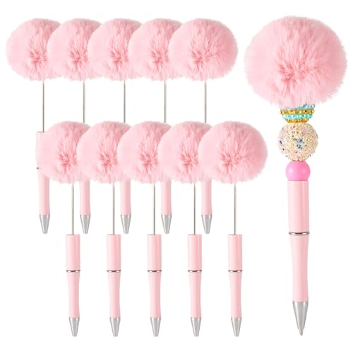 Stylos à bille pompon gris en peluche (Lot de 10) à encre noire pour le bureau