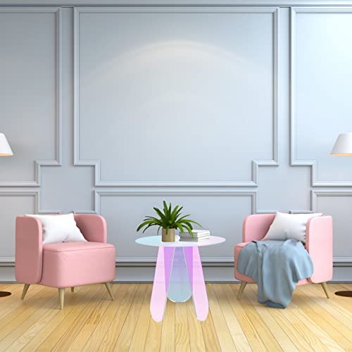 Qmeeki Acrylic Coffee Table, Glass Coffee Table,Iridescent Glass End Table Round Clear Coffee Table For Home Living Room Office Reception #TOP5