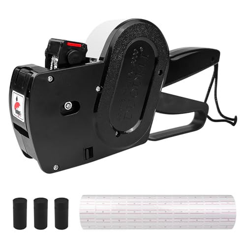 Homshsjhkis Etiqueteuse Prix, Machine d'Étiquettes Marchandisage, Pince à Etiqueter 1 Ligne 8 Caractères Étiquette Prix Au Détail Kit avec 11 Rouleaux...