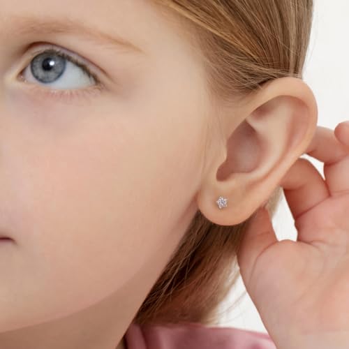 925 Sterling Silver Babies Pink Cubic Zirconia Tiny Star Screw Back Earrings, Safety Screw Backs for Baby Girls & Toddlers with Sensitive Ears- Little Star Stud Earrings, Celestial Earring Set3