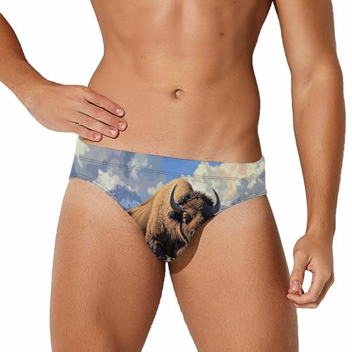 Bañador de Secado Rápido para Hombre Bikini de Cintura Baja Bison con Flores de Montaña Nevadas