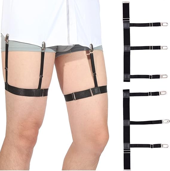 Pack of 2 Shirt Stays for Men, Adjustable Elastic Garter and Holder Securing Position with Non-slip Locking Clamps for Police Military Services (1 Pair)-image-33