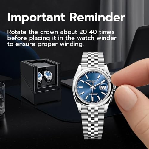 mcbazel watch winder for automatic watches double automatic watch winder box with quiet japan-made motor automatic watch display storage rotation wristwatch box with 2 slots black pu leather