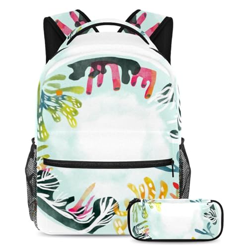 Sac à dos à motif abstrait avec trousse assortie pour l'école et les loisirs