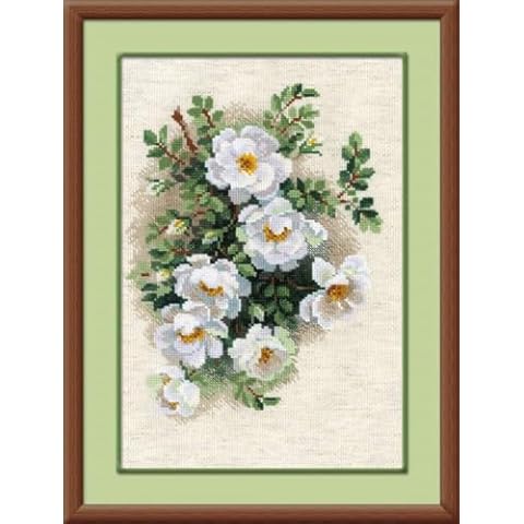 RIOLIS - White Briar 1351, Floral Cross Stitch Kits 8.25"X11.75", Cross Stitch Kits for Beginners & Advanced, Crossstitching Kits Adult, Counted Stitching Kits, Flowers Embroidery Kit Cover