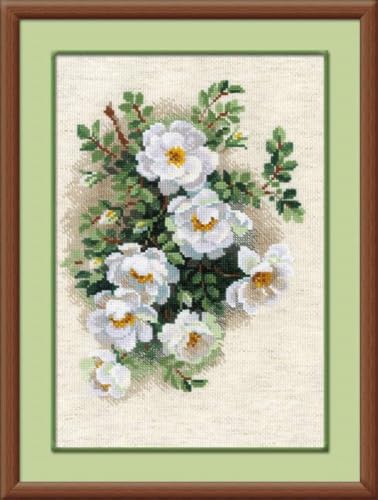Image of RIOLIS - White Briar 1351, Floral Cross Stitch Kits 8.25 inchX11.75 inch, Cross Stitch Kits for Beginners & Advanced, Crossstitching Kits Adult, Counted Stitching Kits, Flowers Embroidery Kit