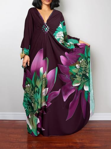LOUSEA Kaftan Dress for Women Large Flower Print Cover Up Dresses Vneck One-piece Bathingsuit Cover Ups3