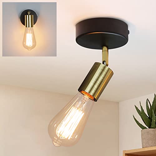 CBJKTX Deckenleuchte E27 Deckenlampe Schwarz-Gold Deckenstrahler Industrial 1 Flammig Vintage Wandstrahler Schwenkbar Modern Spotleuchte für Küche Flur Gänge Nachttisch Wohnzimmer Schlafzimmer