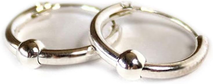 Sterling Silver Bead Hoop Earrings, Small Unisex Huggie Hoops, Cartilage, Tragus, Helix Piercing Hoops 12mm, 15mm