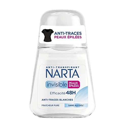 NARTA - Invisible Peaux Épilées - Déodorant Femme Bille - Efficacité Anti-Odeurs 48H - Anti-Traces Blanches - 0% Alcool - Fraîcheur Pure - 50 ml