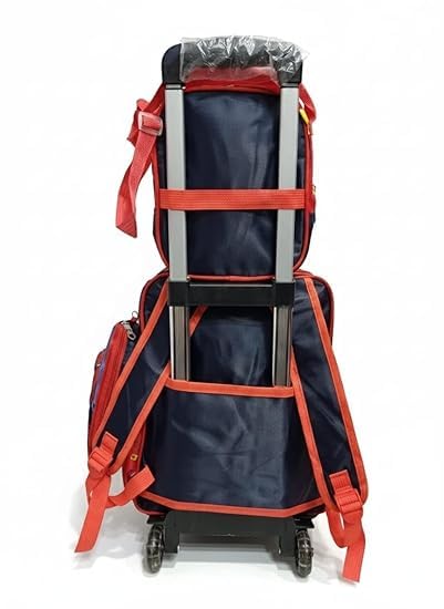 Image of Kids 17 Inch School Backpack Combo Set - Lunch Box Bag & Stationery Pouch | Trolley Bag with 2 Wheels | Durable Polyester Carry-on Travel & School Bag for Boys (Red 1)