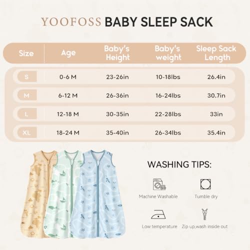 Image of Yoofoss Baby Sleep Sack 6-12 Months 0.5 Tog Wearable Blanket for Baby, 3 Pack 100% Organic Cotton Infant Toddler Sleeping Sack 2-Way Zipper Lightweight Sleep Sack