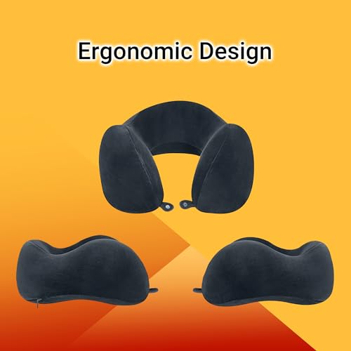 Image of Billebon Extra Soft Memory Foam Luxury Travel Neck Support Rest Pillow with Soft Washable & Removable Cover, Multipurpose Comfortable Travel Pillow for Airplane (Grey with Eye MASK)