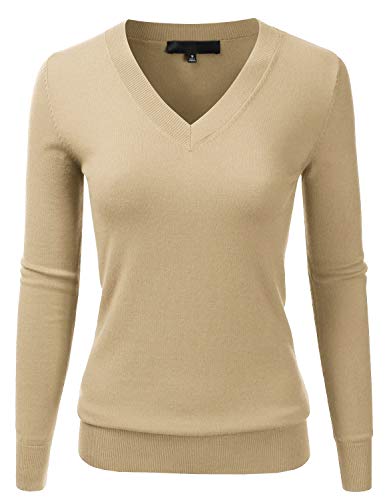 Image of EIMIN Women's Long Sleeve V-Neck Slim Fit Pullover Soft Knit Top Sweater (S-XL)
