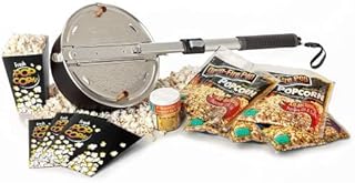 Campfire Popcorn Popper Starter Kit - The Original Whirley Pop Open Fire Popcorn Popper With Popcorn Kit, Aluminum Campfire Popcorn Maker, Popcorn Pot for Campfire Popcorn (By Wabash Valley Farms)