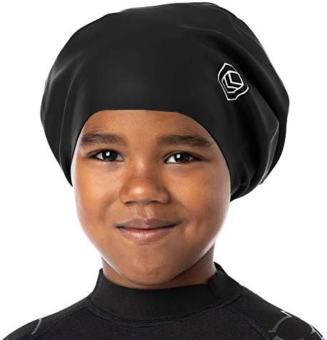 SOUL CAP JR - Large Swimming Cap for Children - Designed for Long Hair, Dreadlocks, Weaves, Hair Extensions, Braids, Curls & Afros - Silicone (Medium, Black)