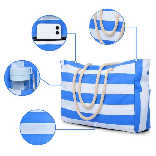Sac de plage rayé en toile imperméable grand format