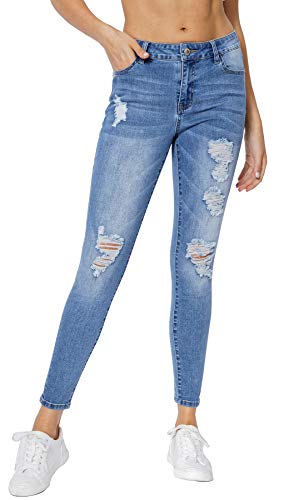 Jouica Women's Stretch Skinny Ripped Distressed Jeans Classic Wash Destroyed Hole Jeans4