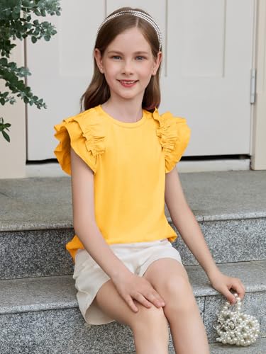 Image of Haloumoning Girls T Shirts Double Layer Ruffle Short Sleeve Kids Summer Crewneck Tunic Tee Tops 5-14 Years