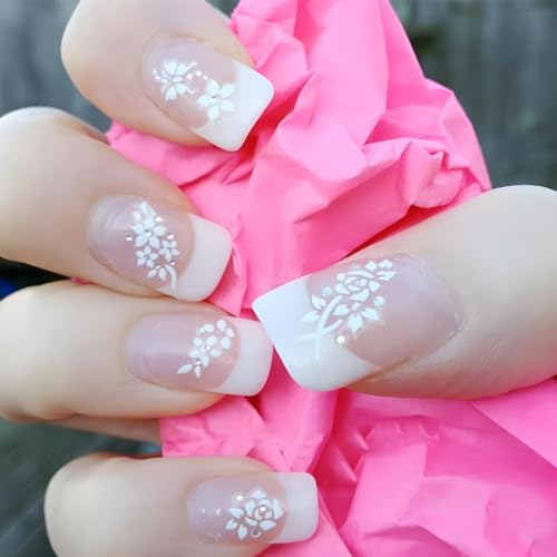 Image of MAYCREATE 30 Sheets White Flower Nail Stickers Self Adhesive Floral Decals | Easy Peel and Apply, Neat Coverage for Quick Manicures, Small Floral Designs, Ideal for Home and Salon Nail Styling