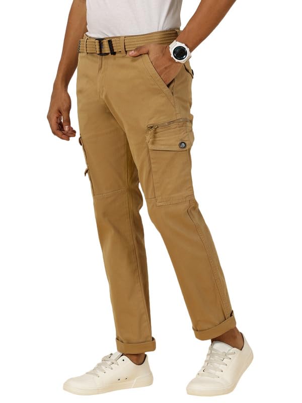 Men's Cargo Pants with Belt | Comfortable Mid Rise Fit | 8 Functional Pockets | Durable Twill Lycra (97% Cotton & 3% Lycra)-image-2