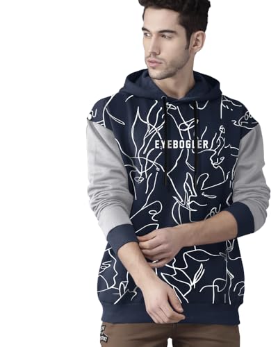 Image of EYEBOGLER Men's Printed Cotton Blend Hooded Neck Full Sleeves Sweatshirt