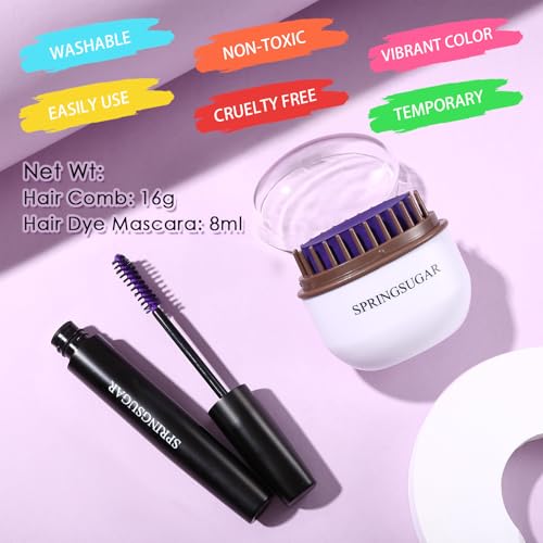 Springsugar Purple Temporary Hair Chalk Color Comb + Washable Hair Mascara Dye For Girls Kids thumb #1