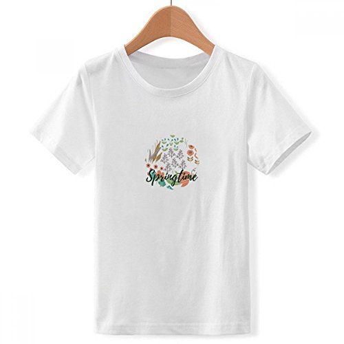 T-Shirt pour Garçon Blanc Imprimé Fleur Ras du Cou Idéal pour le Collège et les Loisirs