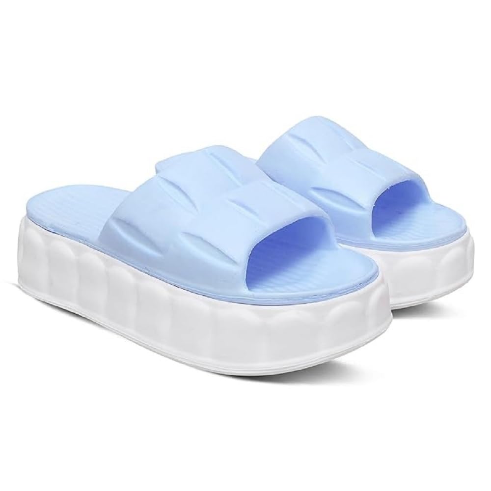 Womens Classic Ultra Soft Sliders/Slippers Comfortable & Light Weight Stylish & Waterproof Everyday Flip Flops for Ladies/Girls (Blue,White, 4) (B0CXTFH57X) Amazon Price History, Amazon Price Tracker