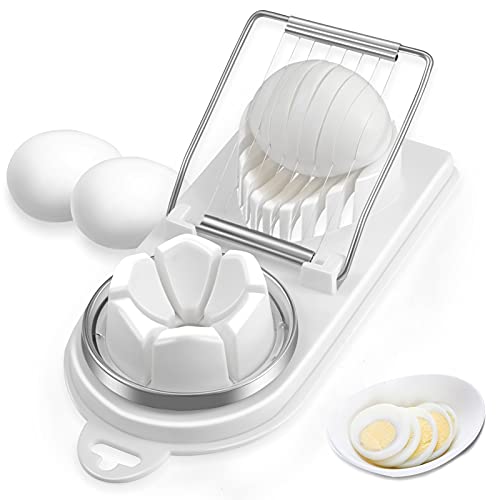 WILLIZTER Egg Slicer Cutter for Hard Boiled Eggs 2 in 1 Stainless Steel Wire with 2 Slicing Styles for Food Vegetable Fruit Strawberry Mushroom Kiwis Eggs Slicing(White)