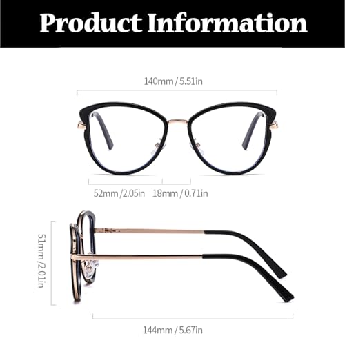 Image of LJCZKA Blue Light Blocking Glasses for Women Cat Eye Computer Gaming Eyeglasses Cateye Metal Frame Anti Eyestrain Clear Lens