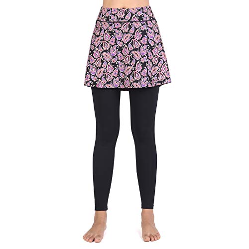 ANIVIVO Women's Tennis Leggings with Skirts and Pockets (Pink, 2XL)