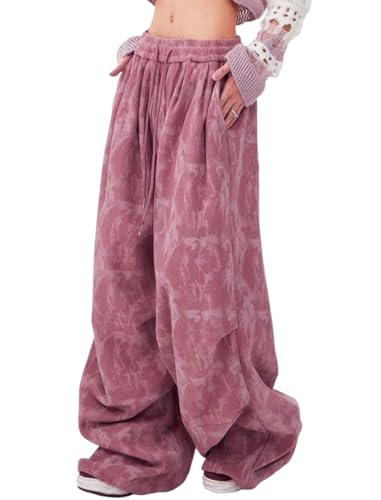 ZAFUL Women's Corduroy Pants Baggy High Waisted Wide Leg Pants Retro Loose Fit Casual Trousers with Pockets